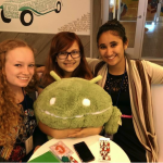 Friends from CSSI and Niamh, in a teacup at Google with an Android bot