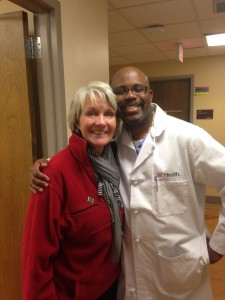 Lynne with her surgeon after being cleared to go home