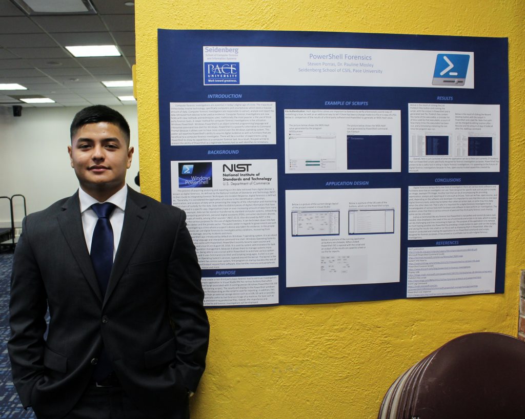 Student Steven Porras with his research project PowerShell Forensics