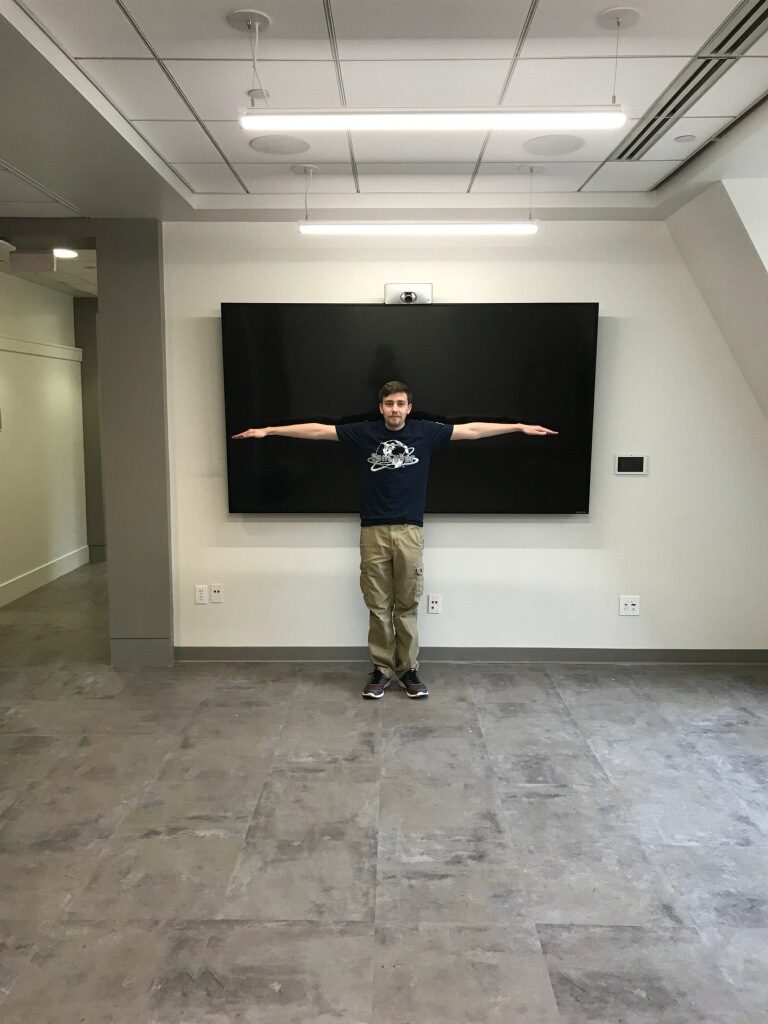 Our new touch TV, with added Tristan for scale!