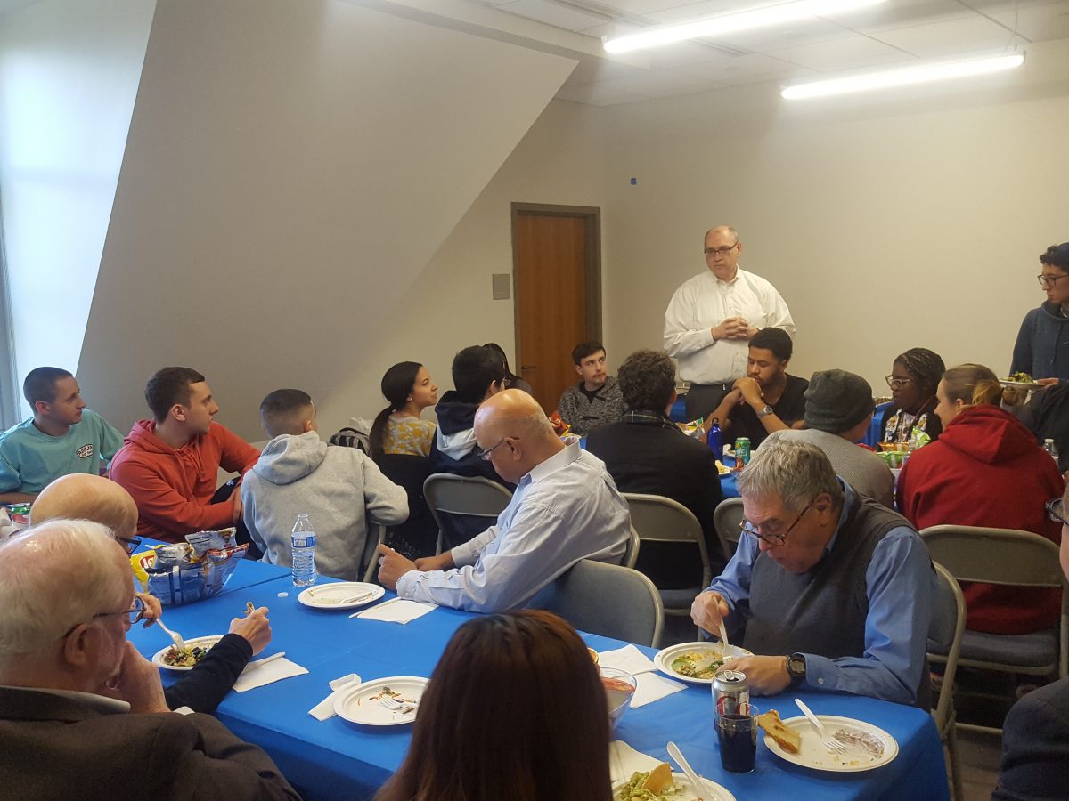 Seidenberg hosts inaugural student-faculty lunch in newly renovated Pleasantville office