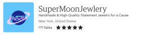 Image including shop name, number of sales, rating, and shop location for SuperMoon Jewelry.