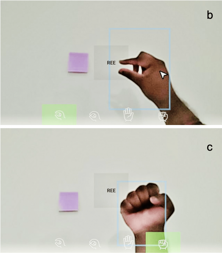 Hands using gestures to indicate interaction with the user interface